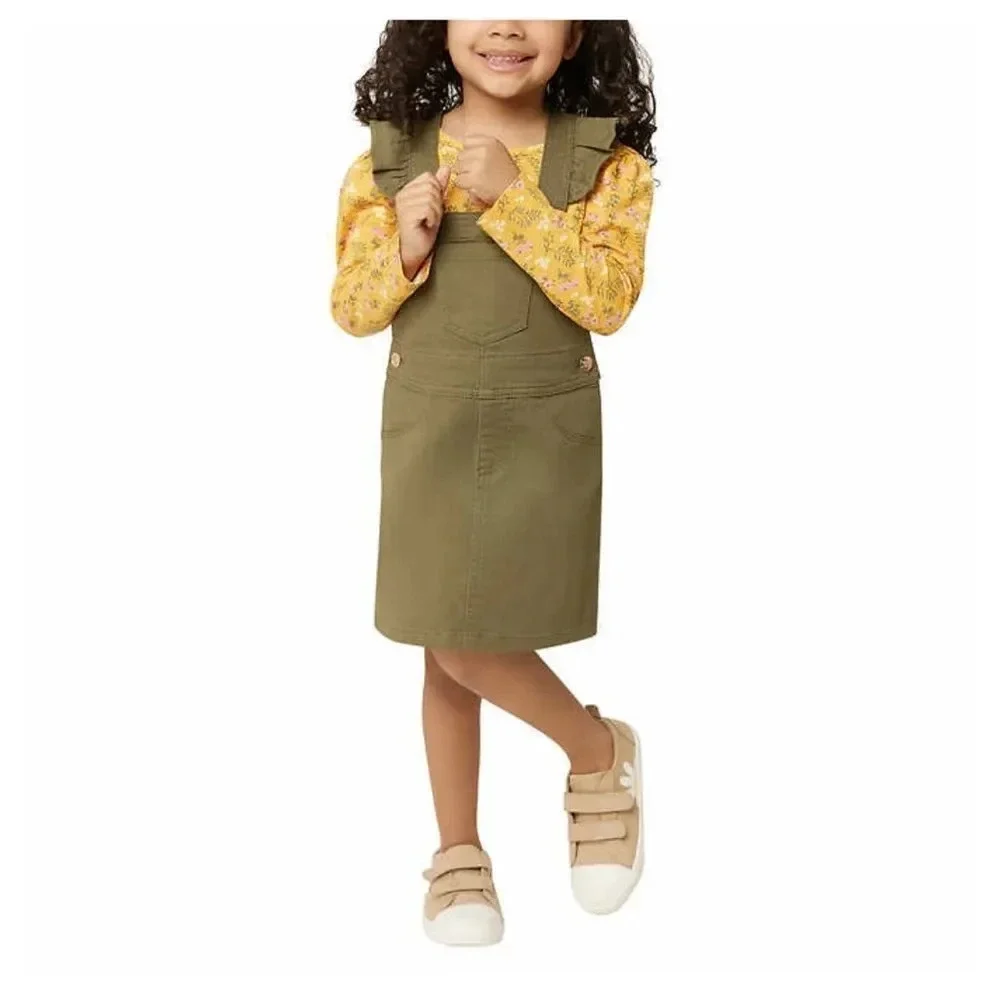 BCBG Girls Jumper Romper Skirt Set With Long Sleeve Yellow Floral Shirt 5